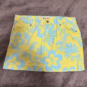 Gap Jeans Skirt Green with blue floral pattern size 14